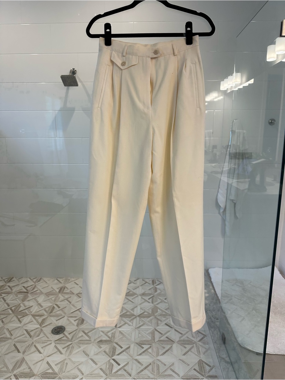 Lauren Ralph Lauren Cream High-Waist Pleated Chinos